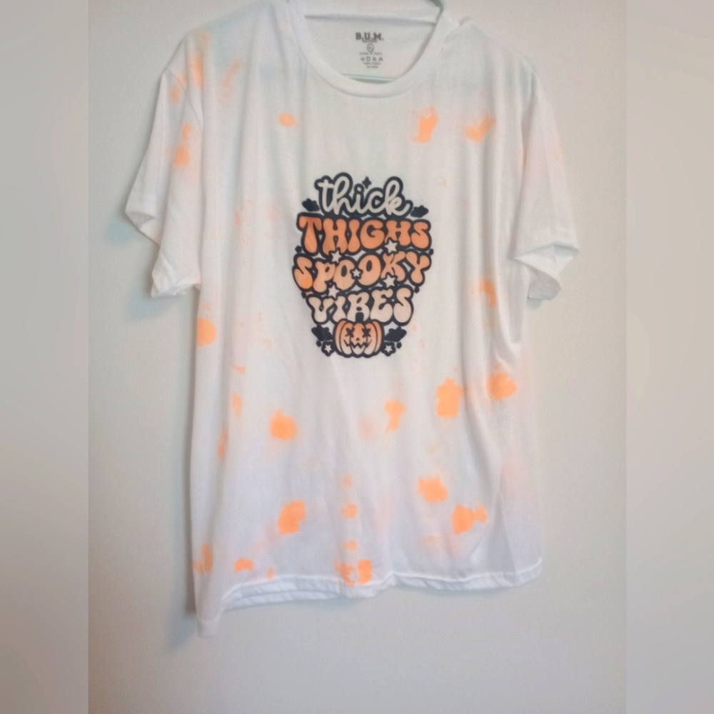 Women's Custom Halloween Orange Tie Dye Tshirt Size XL "Thick Thighs Spooky Vibe